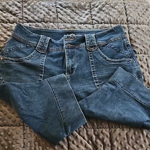 Blue Ankle Cropped Jeans with Contrast Stitching